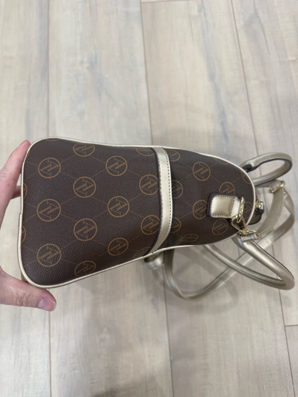 Adrienne Vittadini Brown Satchel with Champagne Handles & Trim - Picture 5 of 9